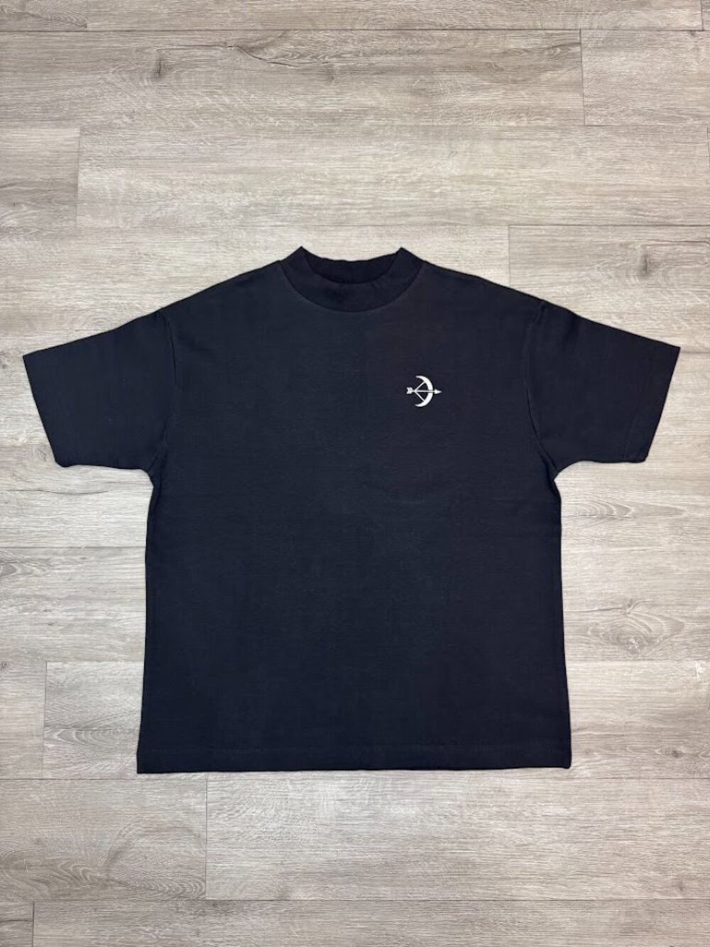 Heavyweight Mens Black Boxy Tee Interlock Cotton Mock Neck Oversized Streetwear